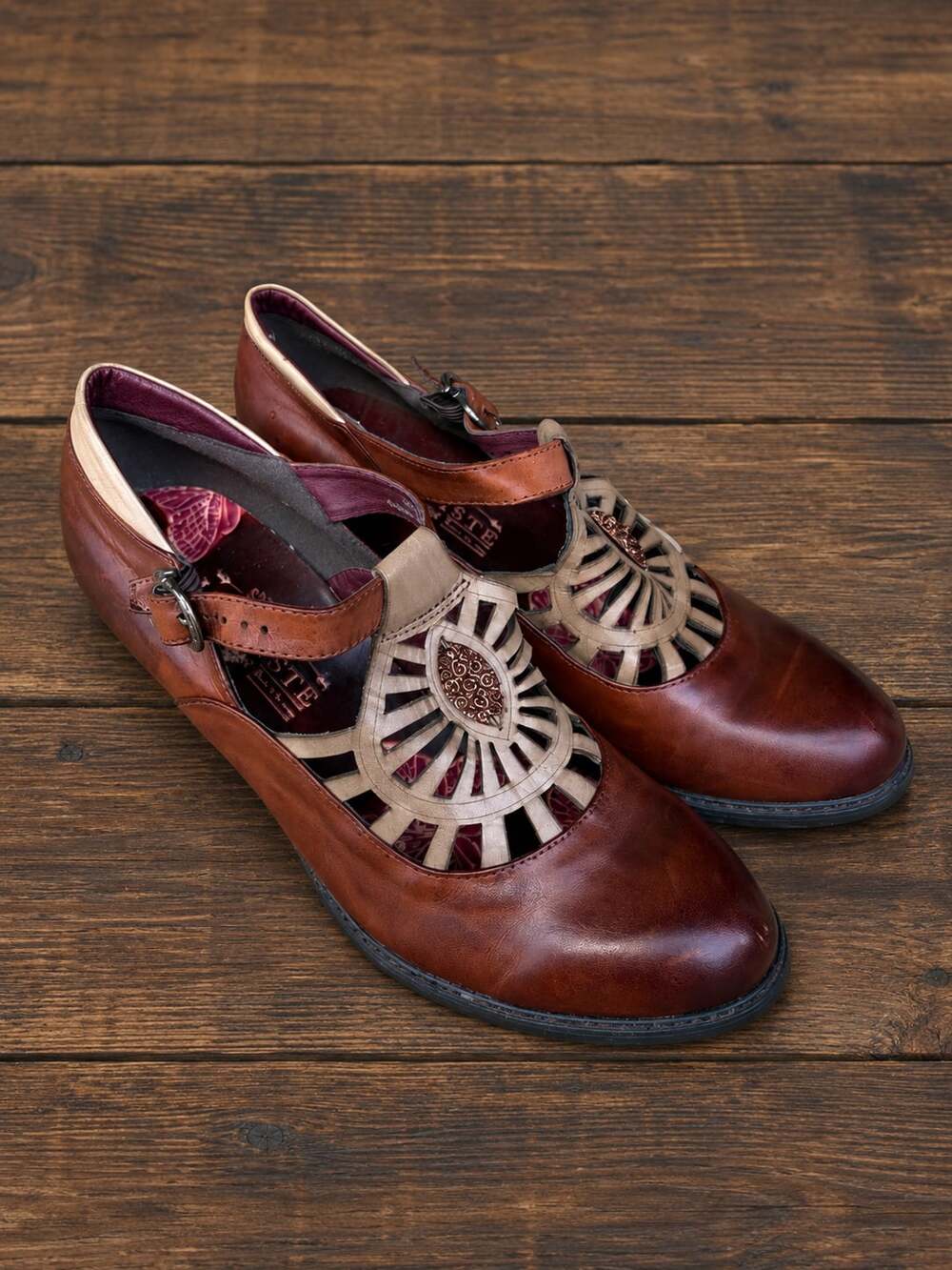 Spring Step L'Artiste April Mary Jane Camel Brown Multi Leather Shoes size 39